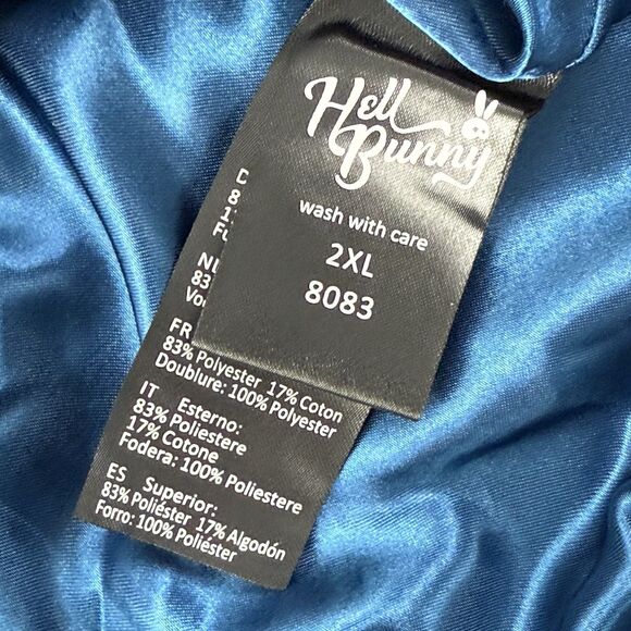 Hell Bunny Wake Up Skull Bomber Jacket 2XL 14 US Blue Goth Rockabilly Retro - Picture 8 of 12